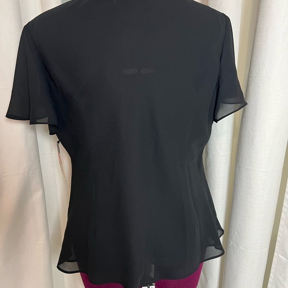 Donna Ricco Black Asymmetrical Blouse with Draped Neckline - Picture 3 of 4